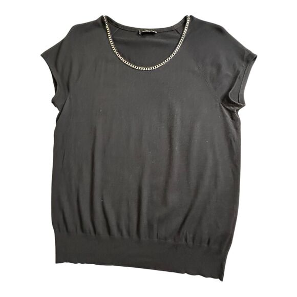 Lafayette 148 New York Black Stretch Short Sleeve Metal Neck Size Medium - Picture 6 of 15